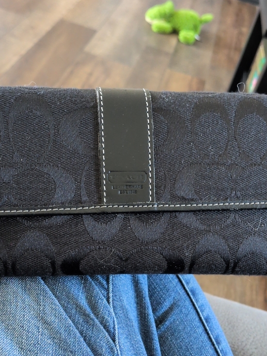 Coach Handbags - Coach Black Signature Canvas Zip Long Wallet W Checkbook Leather Trim Vintage